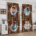 thumbnail image 4 of Retro Coffee Kitchen Curtains, Rustic Brown Background White Blue Tea Set Spoon Watercolor Coffee Cups Print Window Drapes for Cafe Living Room Bedroom 84x84in, 4 of 6