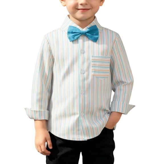XYAIYT Toddler Boys Button Down Shirts Dressy Casual Long Sleeve Shirt with Chest Pckets and Tie Comfy Loose