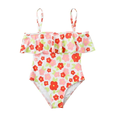 

Ruffles Swimwear Outfits Hollow Bikini Summer Kids Swimwear Girls Swimsuit Floral Print Ruffle Hem Swimsuit
