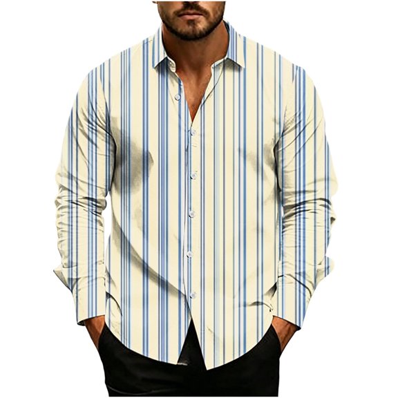 Rvwovn Men's Colorful Striped Button Down Shirt, Casual Long Sleeve Top with Classic Collar