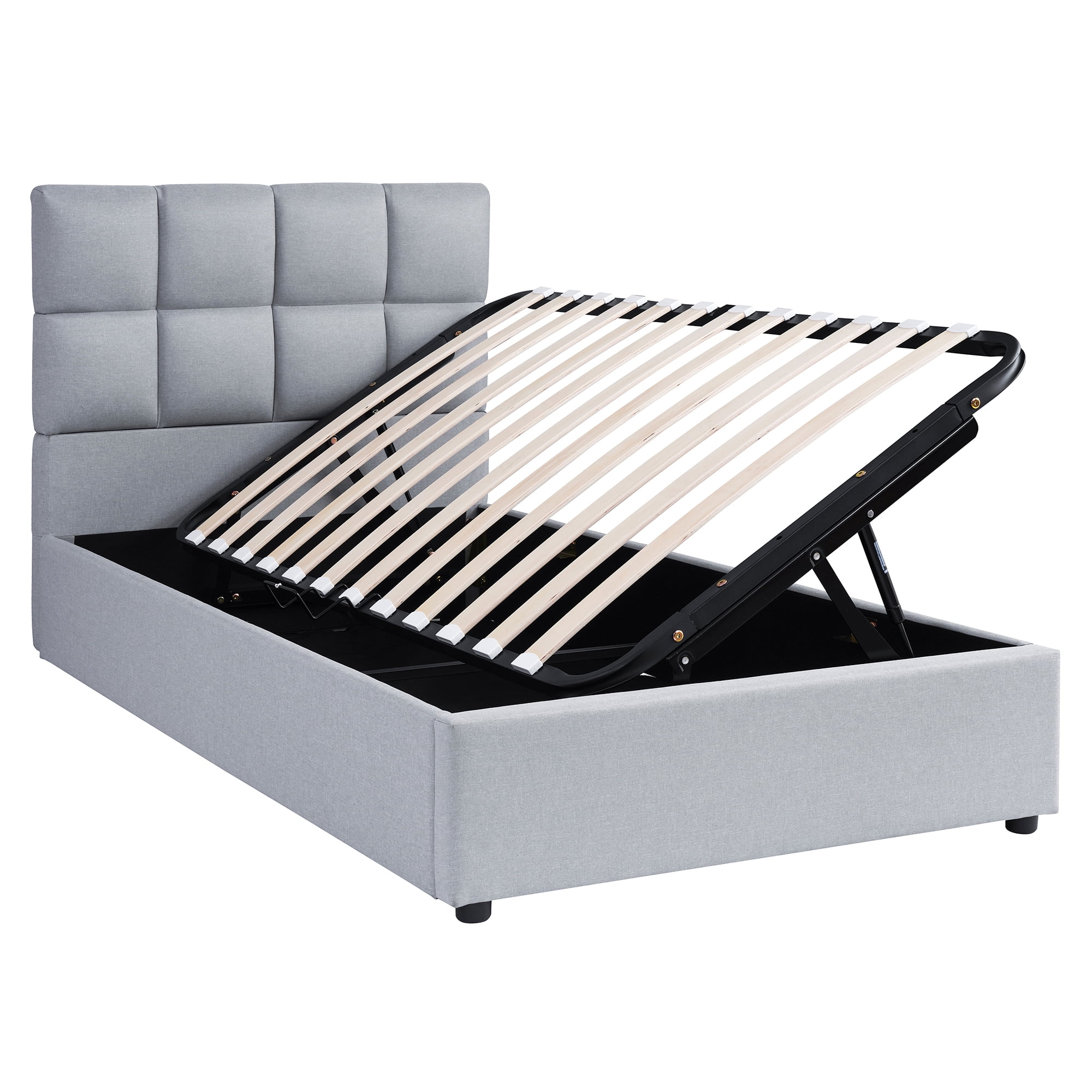Twin Size Upholstered Platform Bed with Underbed Hydraulic Storage System