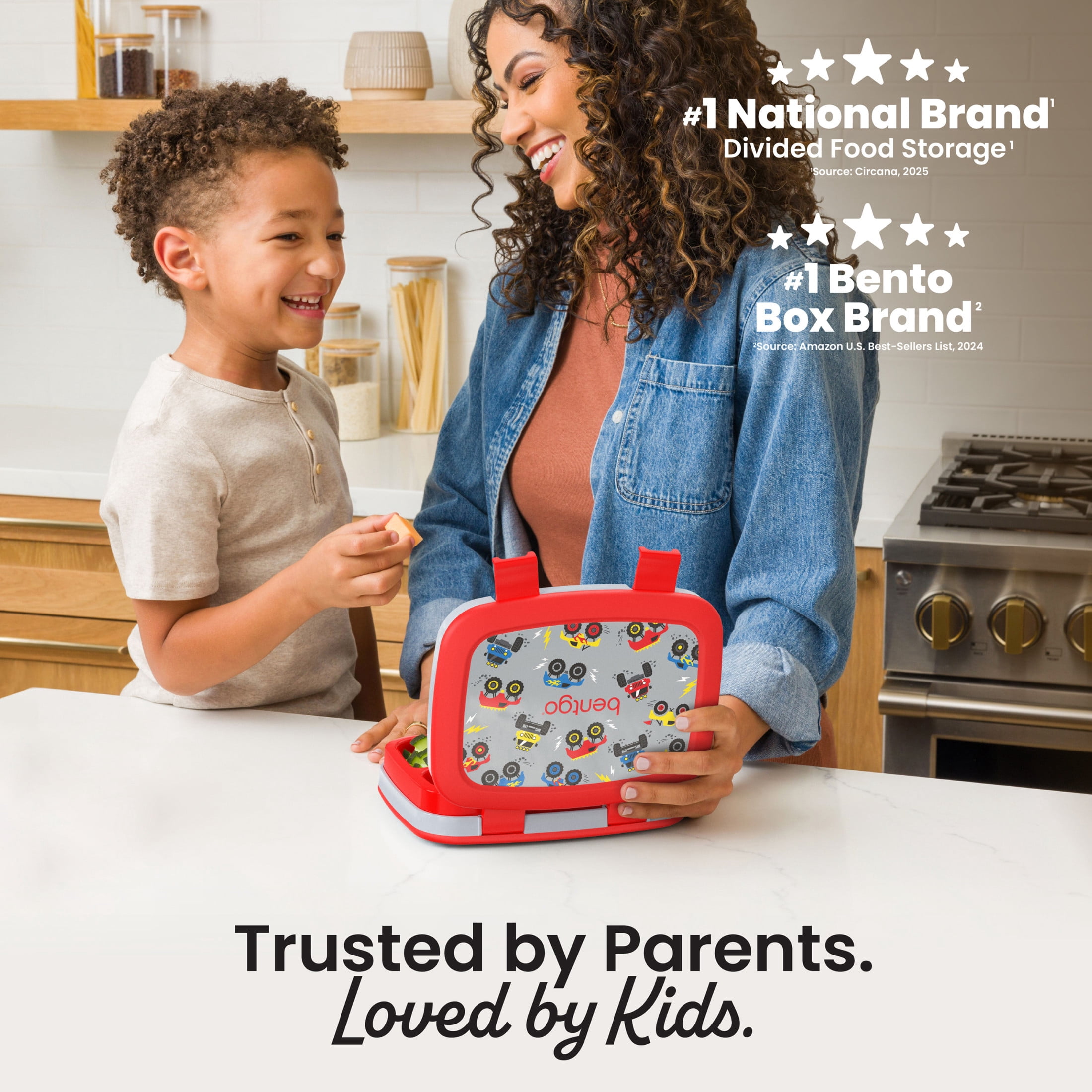 Bentgo Kids Prints Leak-Proof, 5-Compartment Bento-Style Kids Lunch Box - Ideal Portion Sizes for Ages 3-7, Durable, Drop-Proof, Dishwasher Safe, PFAS- & BPA-Free Materials (Trucks)
