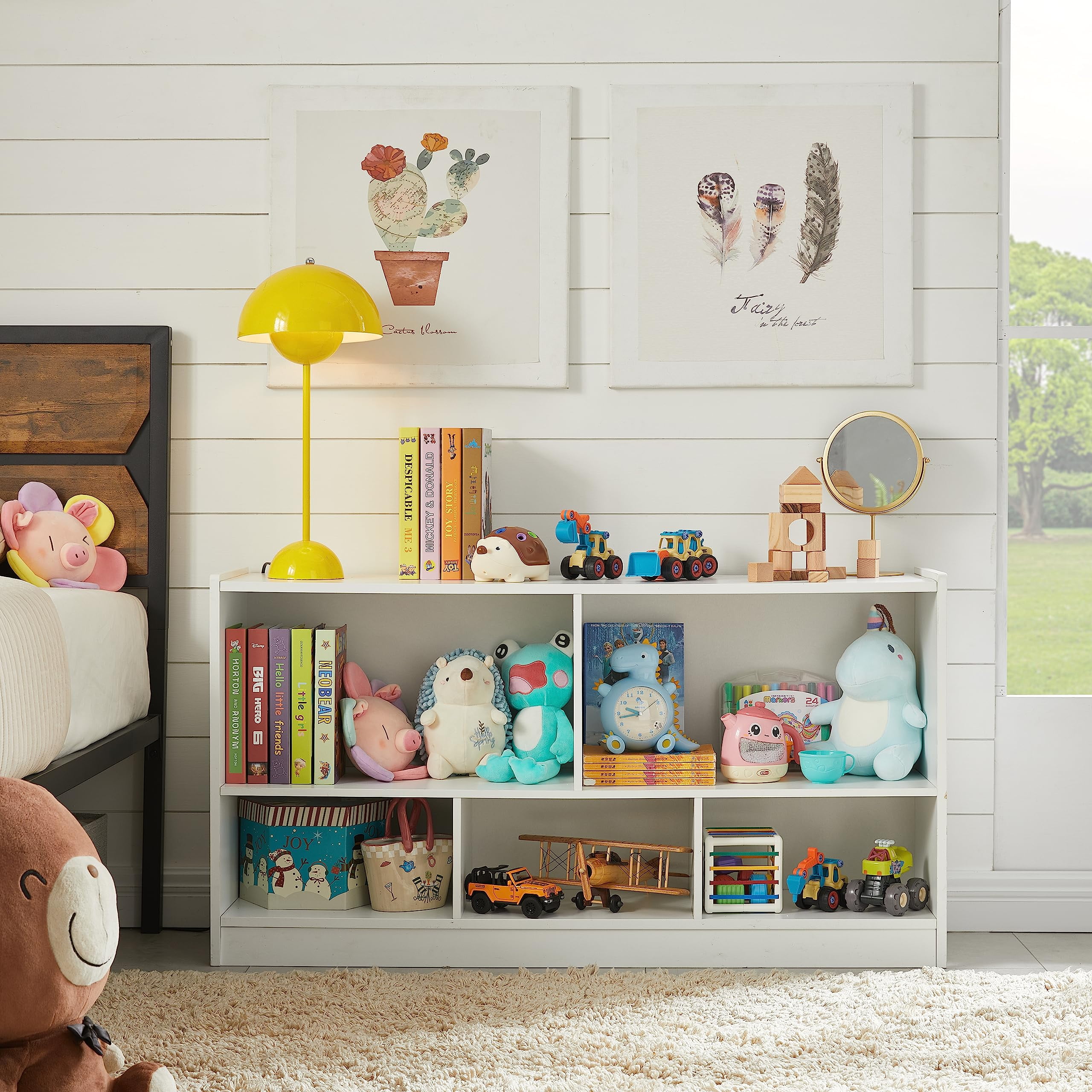 Kids Toy Storage Organizer, 5-Section Storage Cabinet for Organizing Books Toys, Wooden Bookshelf Daycare Furniture for School, Classroom Playroom, Nursery, Kindergarten (Gray)