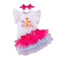 thumbnail image 3 of RMGVDSD Baby Girl 1St Birthday Outfit Short Sleeve Romper Tutu Skirt with Headband 3 Piece Girls Birthday Party Clothes Set, 3 of 5