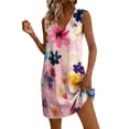 thumbnail image 2 of QUNYINEY Mini Sun Dresses for Women A Line Beach Sleeveless Floral Tank Dress Loose Fit V Neck with Pockets Casual Dresses, 2 of 7