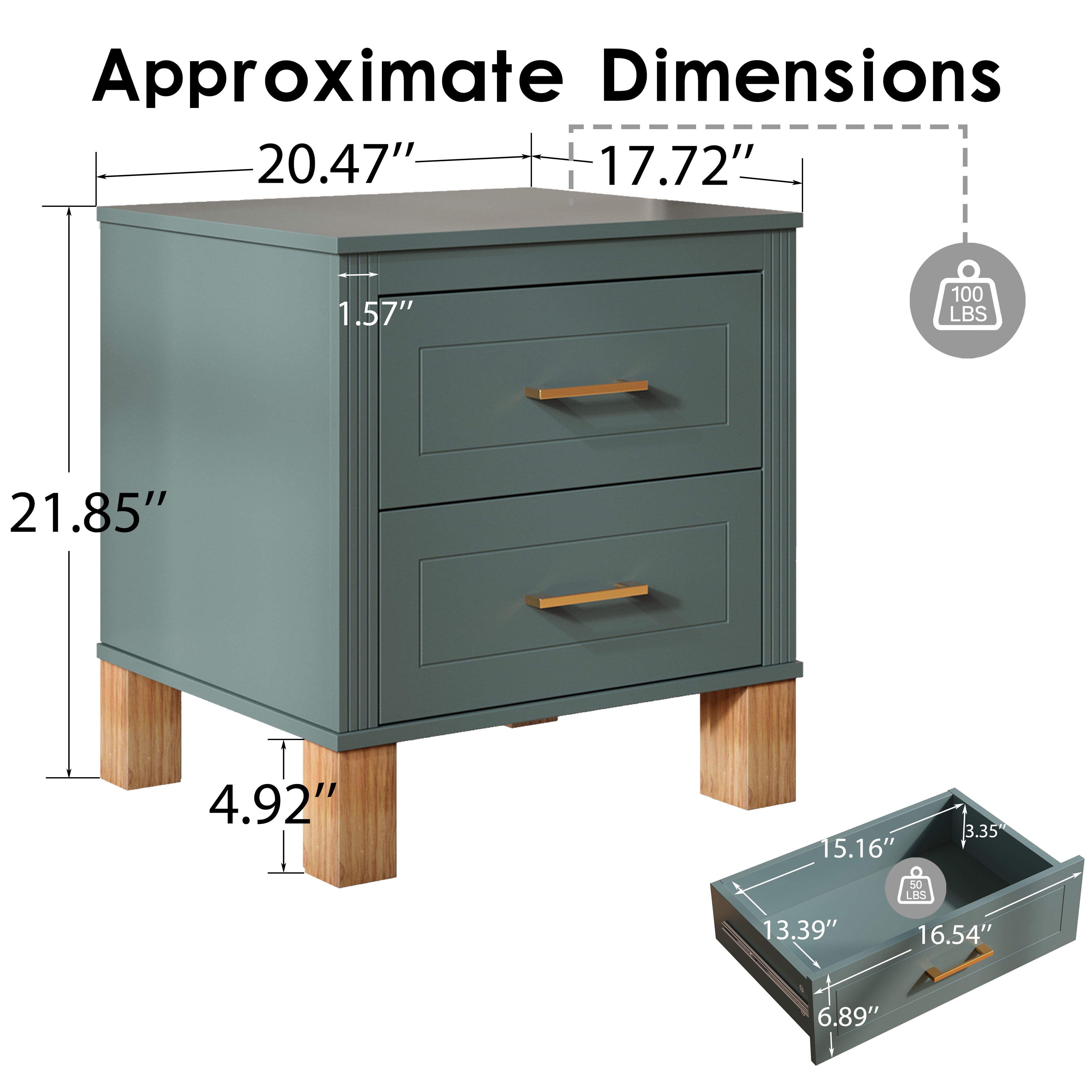 2 Drawer Nightstand, Fluted Design Bedside Table with Solid Wood Legs & Metal Handles, MDF Frame Storage Cabinet, Tall End Table for Bedroom Living Room