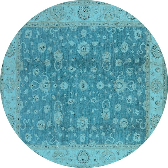 Ahgly Company Indoor Round Oriental Light Blue Traditional Area Rugs, 8' Round