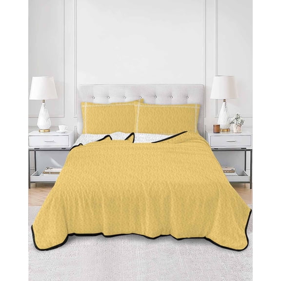 Quilts Queen Size, Pure Yellow Soft Comforter Bedding Set for Bed, Simple Solid Color Lightweight Quilted Bedspread with Pillow Cover(2 Pieces) for All Season, 90x96 Inch