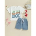 thumbnail image 3 of Hirigin Toddler Baby Boy First Birthday Outfit Letter Print Short Sleeve T Shirt Top and Solid Shorts 2 Piece Summer Clothes, 3 of 8