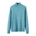 thumbnail image 3 of 2025 Knit Sweaters for Women Long Sleeve Turtleneck Tops Fall Winter Soft Warm Cozy Wool Knit Sweater Pullover Sky Blue L, 3 of 3