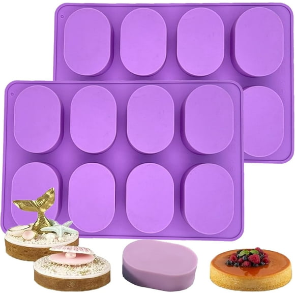 shiyou-Oval Soap Silicone Mold 8 Cavities 2 Packs Soap Making Mold for Baking, Cupcake, Cheesecake, Cornbread, Muffin, Sponge Cake, Resin Epoxy Casting, Resin Coasters, Handmade