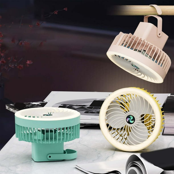 Ventilador recargable de camping con luz LED - Ventilador portátil USB de 3 velocidades con gancho para tienda de campaña, casa y escritorio - Batería de 1200mAh, funcionamiento silencioso