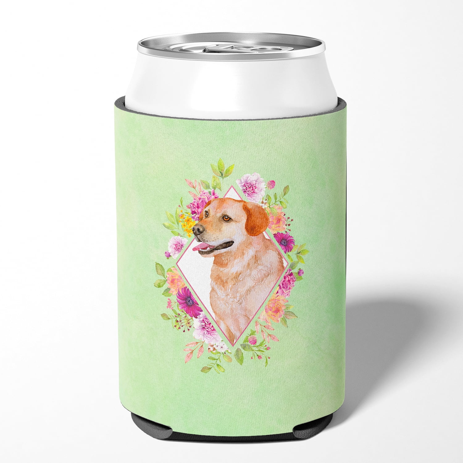 Carolines Treasures CK4318CC Yellow Labrador Retriever Green Flowers Can or Bottle Hugger Can Hugger multicolor