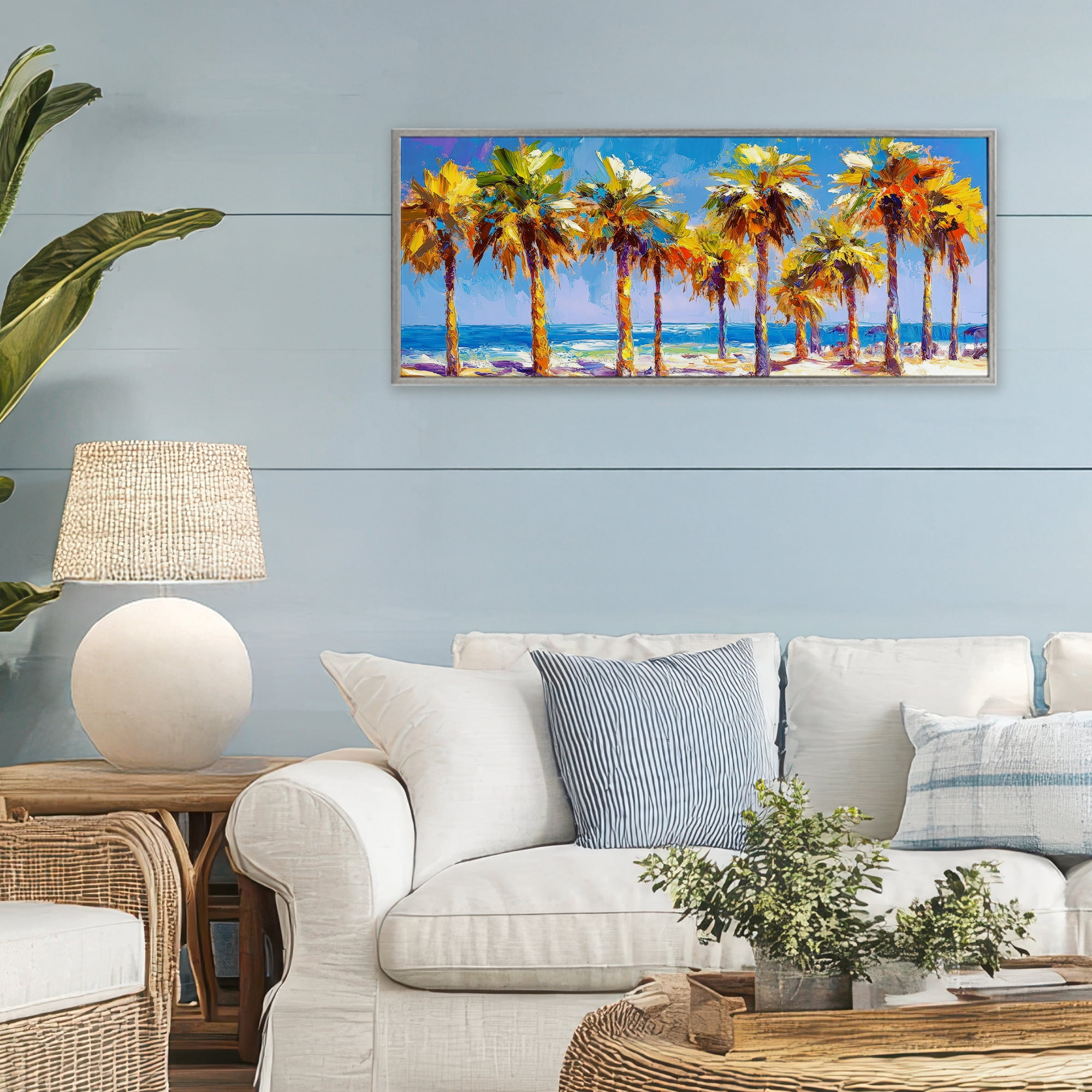 Stupell Industries Many Palm Trees on Beach Gray Framed Giclee Art, design by Petal Prints Design
