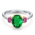 thumbnail image 3 of Gem Stone King 10K Two Tone Gold Green Nano Emerald and Pink Moissanite Engagement Ring for Women | 1.96 Cttw | Oval 9X7MM | Gemstone May Birthstone | Size 6, 3 of 6