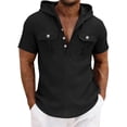 thumbnail image 2 of Eres Más Que una Camisa de Puntuación de Prueba Casual Color Sólido con Capucha Botón Ropa de Trabajo Bolsillo Manga Corta Blusa Superior para Hombres, 2 of 8