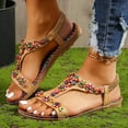thumbnail image 4 of Beaded Flowers Flat Heeled Sandals Women Summer 2023 Plus Size Open Toe Bohemian Sandals Woman Elastic Strap Rome Shoes, 4 of 5