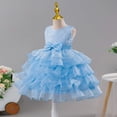 thumbnail image 7 of LYHaoo Girls Girl Dress With 3D Floral Embroidery Bow Sash Tiered Gown Party Dress，Girls A Line Dresses Sizes 7-8 Years Blue, 7 of 7