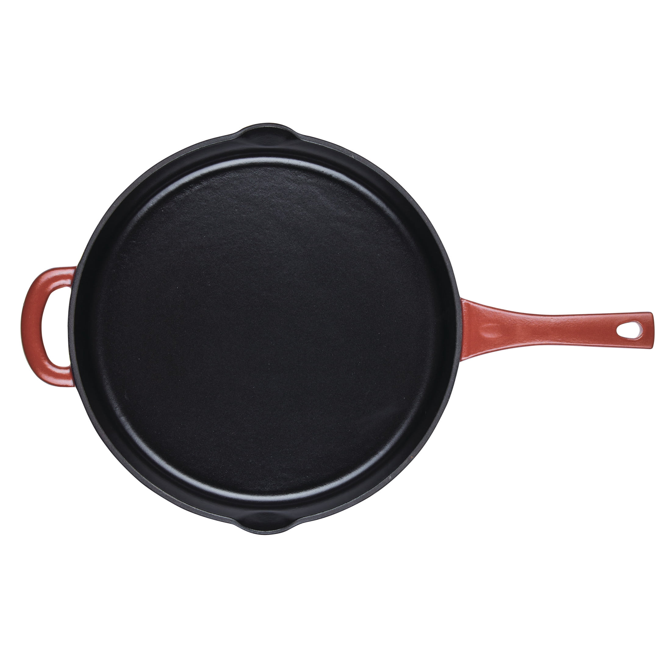 Ayesha Curry Enameled Cast Iron 12 inch Skillet with Helper Handle and Pour Spouts, Redwood Red