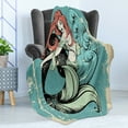 thumbnail image 4 of Vintage Mermaid Soft Flannel Fleece Throw Blanket, Grunge Retro Design Illustration of Girl with Fish Tail, Cozy Plush for Indoor and Outdoor Use, 50" x 60", Cadet Blue Multicolor, by Ambesonne, 4 of 5