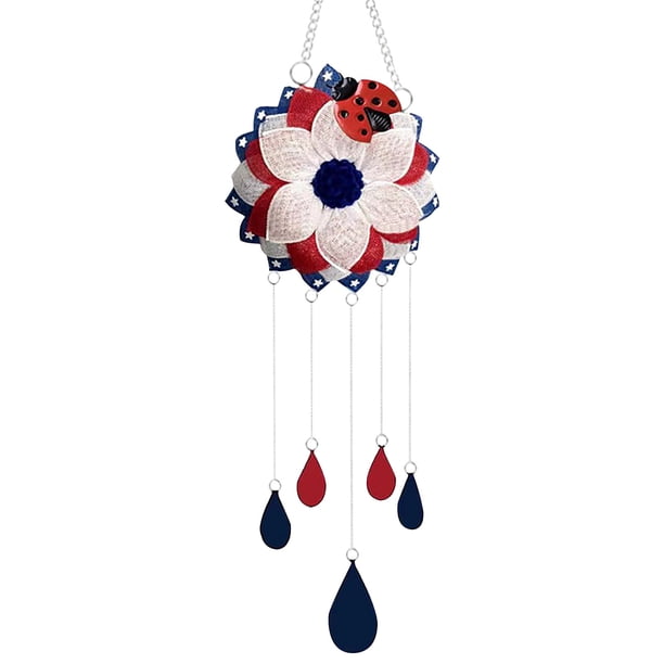 Decoración al aire libre de campanilla de viento del Día de la Independencia | Adorno colgante de melodía de soneto patriótico | Elegante jardín patio porche decoración de patio | 7,87 x 4,72