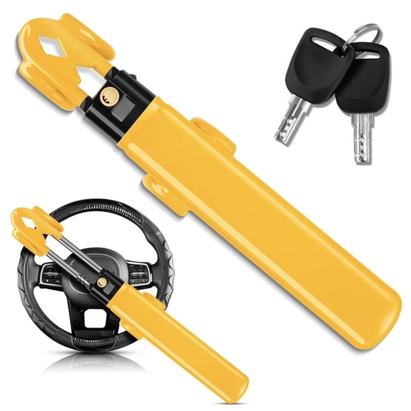 Car Steering Wheel Lock, Heavy-Duty AntiTheft Car Device with Adjustable Length, Double Hook Car Security Lock with 2 Keys, for SUV, Truck, Van, RV, Sedan