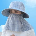 thumbnail image 6 of Women Summer Sun Hat Plaid Print Large Brim Sunscreen Face Guard Hat Shawl Design Outdoor Farm Work Tea Hat-One Size,Blue, 6 of 8