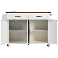 thumbnail image 4 of Farmhouse Kitchen Island Cart - White Rolling Kitchen Island with Drop Leaf, Spice Rack & Power Outlet for Kitchen, Dining & Home Office Storage - 53.5”, 4 of 38