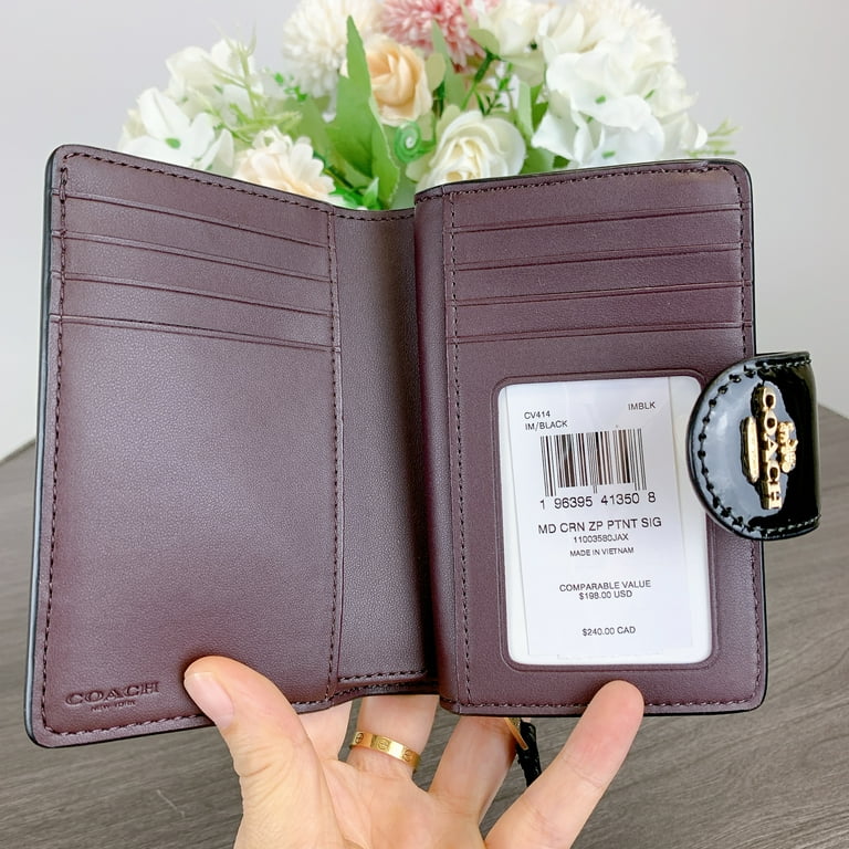 財布 COACH Coach CV414 Medium Corner Zip Wallet In Signature Leather IN BLACK