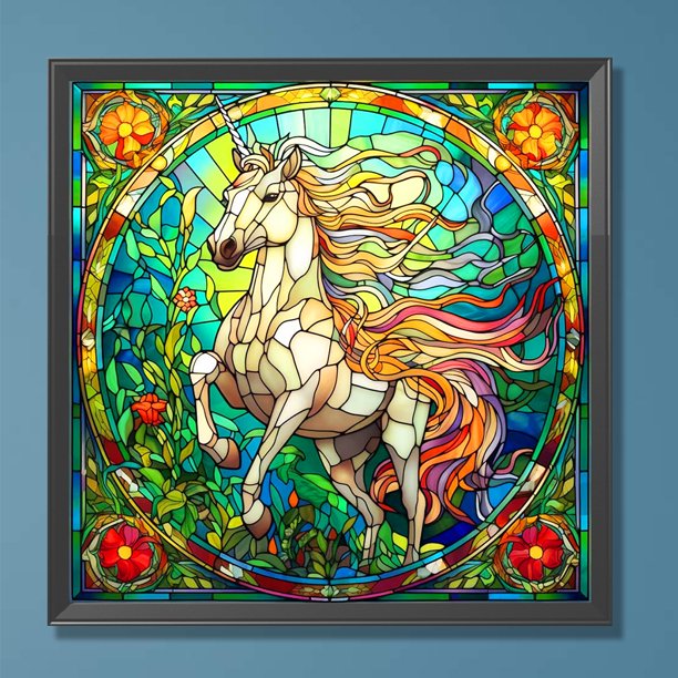 Cuadros Decorativos 5D bricolaje redondo completo taladro diamante pintura vidrieras caballo Kit decoración (A7433) Wdftyju embutido en tela