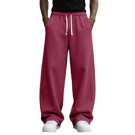 Havenx Mens Baggy Sweatpants Curved Wide Leg Drawstring Elastic Waist Pant with Pockets Open Bottom Sweat Pant Loose Fit Lounge Casual Lightweight Streetwear,Wine XL