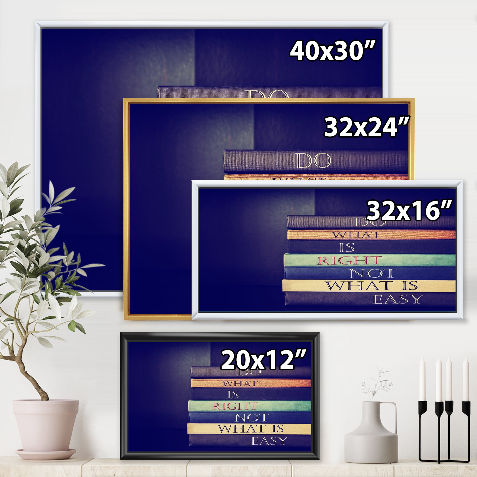 Designart 'Do What Is Right Not What Is Easy On Books' Traditional Framed Canvas Wall Art Print