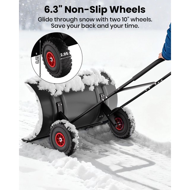 Pelle à Neige avec Roues 29 Pouces, Pelle à Neige Robuste avec Hauteur Réglable et Manche en Forme de U, Pousse-Neige pour Porte, Allée, Jardin, Route, Durable et Rapide à Déneiger, Noir