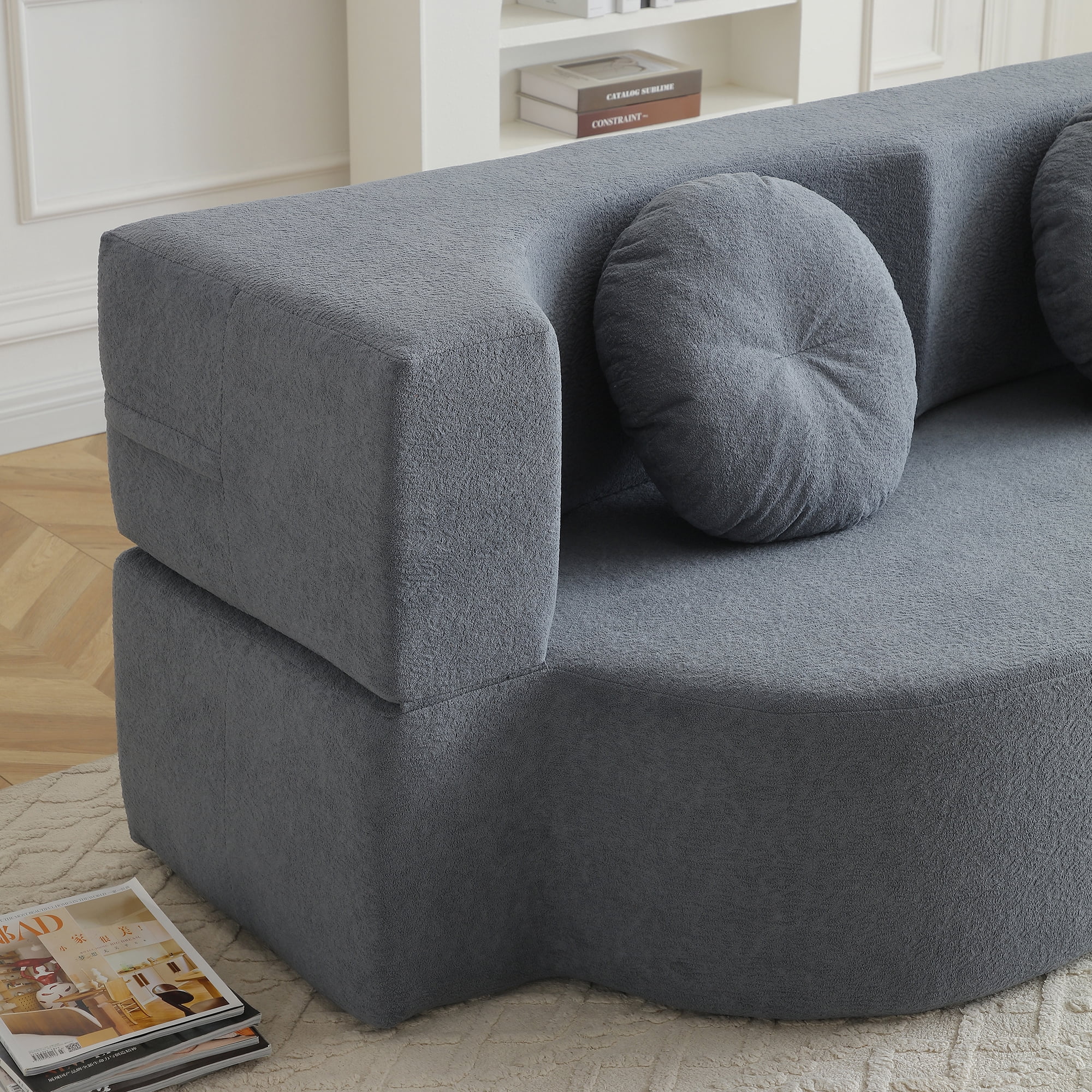 Leumius 2-in-1 Folding Sofa Bed with Pillow,Twin Sleeper Sofa,Floor & Futon Loveseat Couch,Foam Folding Mattress Sleeper for Living Room,Office,Apartment,Grey