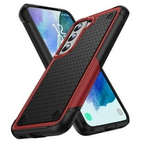 ELEHOLD for Samsung Galaxy S21 FE 5G 2022 Fit Case, Military-Grade Dual Layer Raised Frame Screen & Camera Lens Protective Armor Hybrid PC TPU Anti-Drop Shockproof Slim Rugged Case,Red