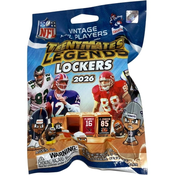 NFL TeenyMates 2026 Football Legends Series 4 LOCKERS Pack [3 RANDOM Figures, 3 Lockers, Stickers, Bench & Cooler]
