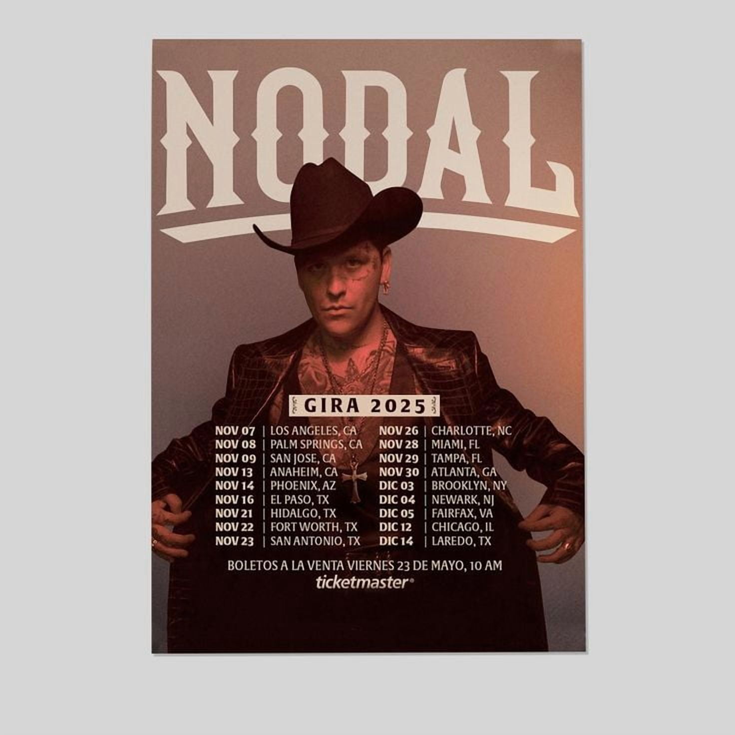 Christian Nodal Gira 2025 Tour Poster Schedule Cities Tour Dates Poster Size 24''x36'' - Postora
