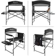 KingCamp Folding Camp Chair Heavy Duty Director Chair with Side Table Cup Holder, Black