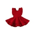 thumbnail image 1 of Kmbangi Girls Solid Color Suspender Skirt Sleeveless Square Collar Large Hem High Waist Dress with Ruffles, 1 of 7