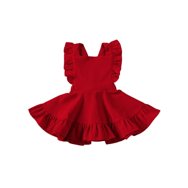 Kmbangi Girls Solid Color Suspender Skirt Sleeveless Square Collar Large Hem High Waist Dress with Ruffles