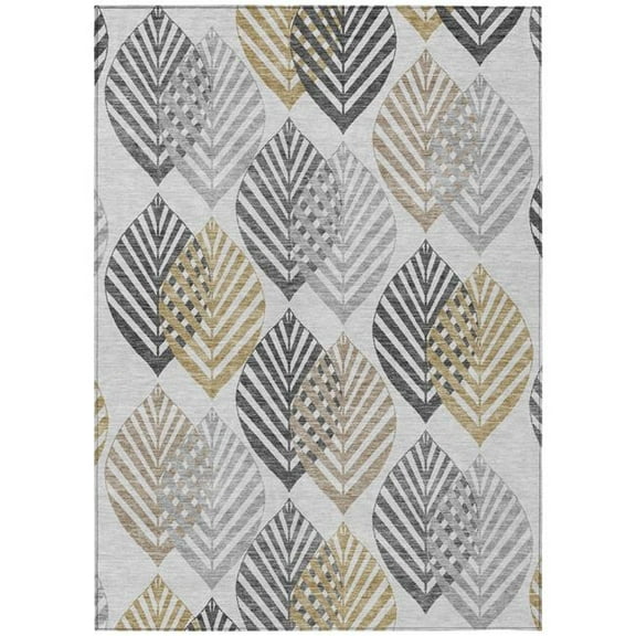 HomeRoots 584444 9 x 12 ft. Floral Washable Indoor & Outdoor Rectangle Area Rug, Silver, Gray & Gold
