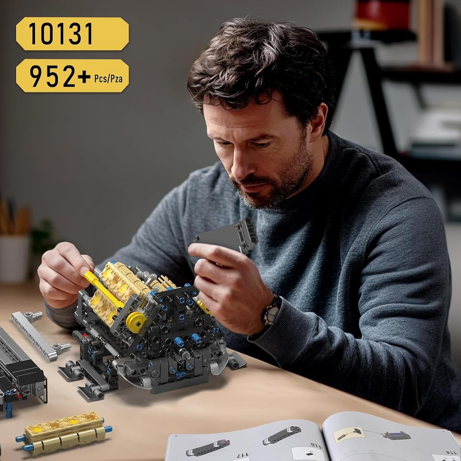 Engine Building Blocks Set, Combustion Engine Model That Runs, Mini Engine Build Kit for with Battery and Motor, Engineering Construction STEM Toy for (952 Pcs)