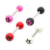 4 Pack Barbell Tongue Rings With CZ Gems – Surgical Steel, 14G (1.6mm), 16mm Length