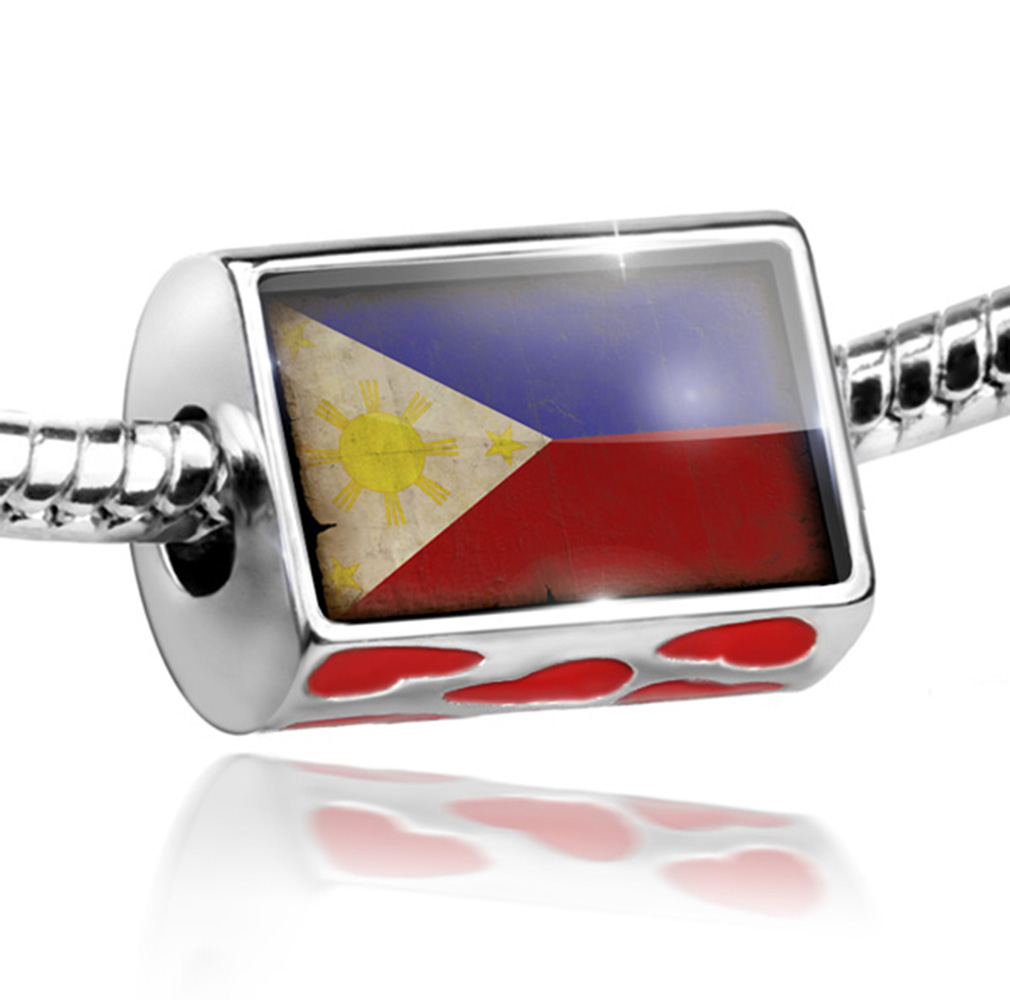 Bead Philippine Flag with a vintage look Charm Fits All European
