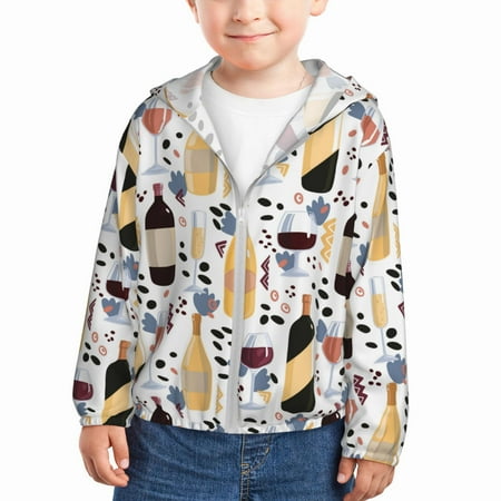 

Sun Hoodie for Kids Wine Bottles Glasses Long Sleeve Swim Fishing Shirts Sun Protection Zip Up Jacket Clothing Athletic Hoodie