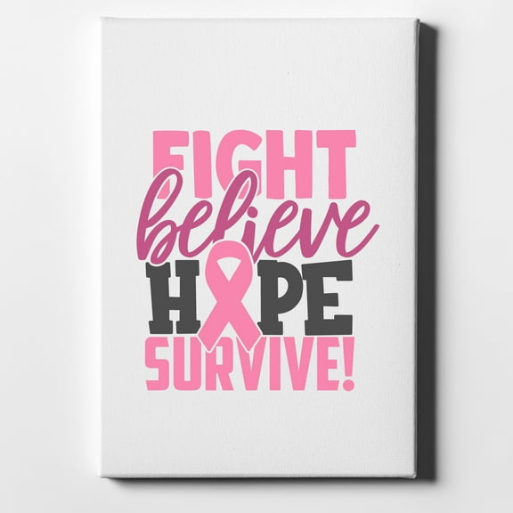 Pink Ribbon Cancer - Fight Believe Hope Survive - 8" x 10" - Decorative Canvas Wall Art - White Edge - 5/8" Gallery Wrapped