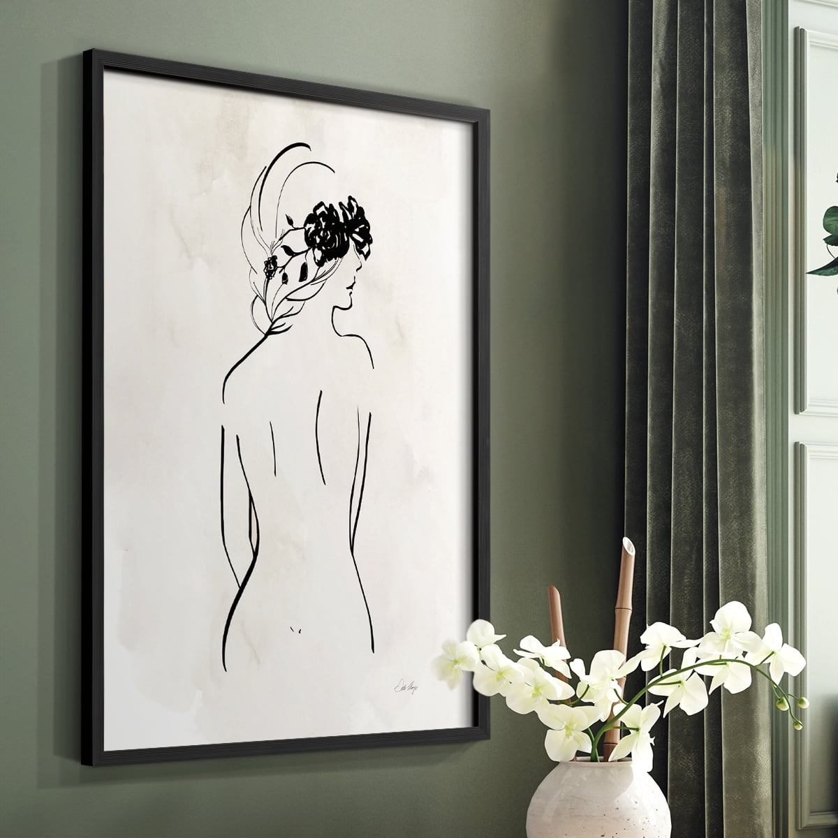 Romantic Line Art I in Black Solid Wood 16 x 20 Framed Print