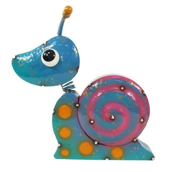 Continental Art Center 22725C Colorful Enameled Metal Snail Statue - Blue