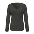 thumbnail image 5 of Womens Long Sleeve Shirts Button Down V Neck Ribbed Knit Tunic Tops Henley Slim Fit Trendy Casual Pullover Blouses, 5 of 5