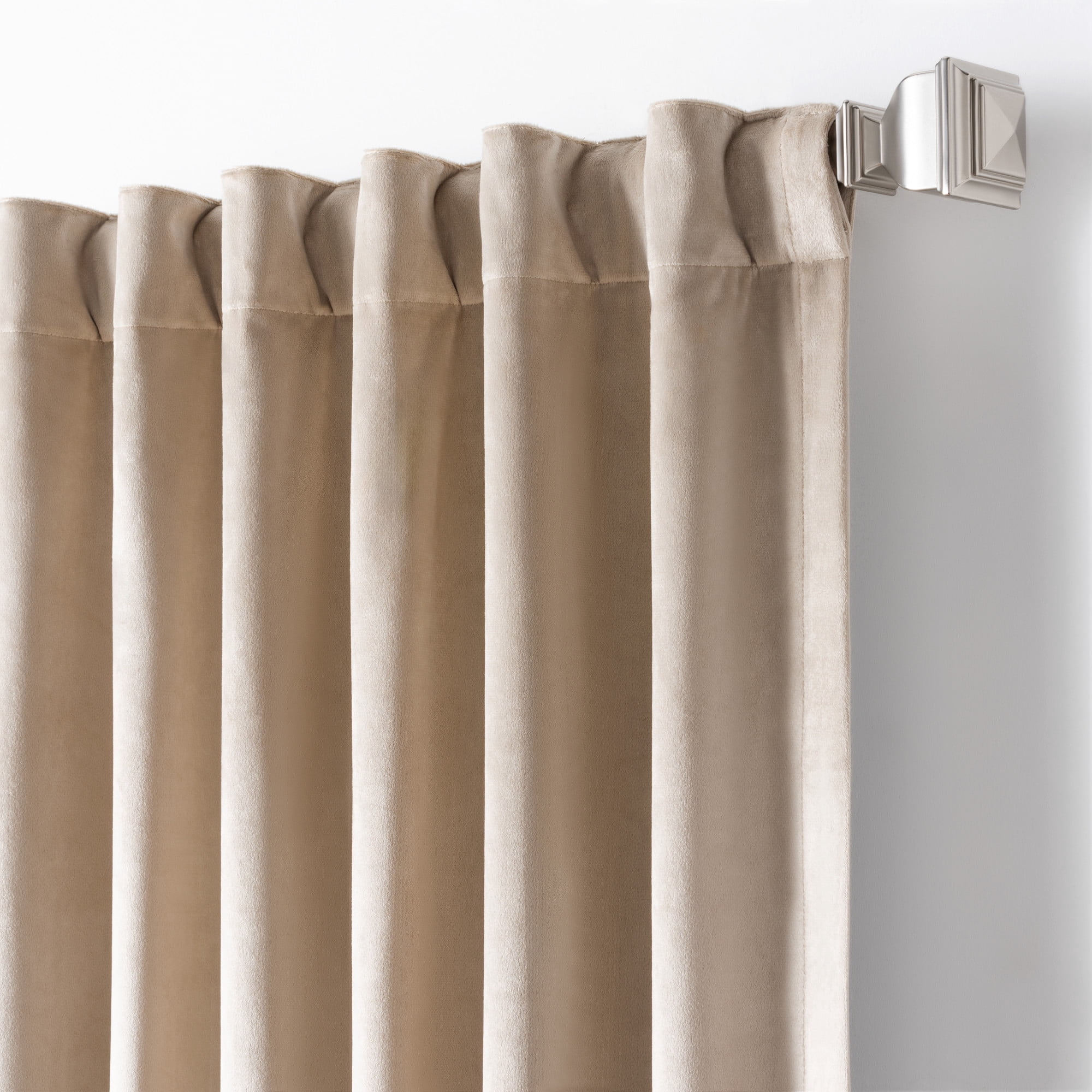 Martha Stewart Martha’s Velvet Curtain Panel Pair, Linen, Pole Top, Back Tab, Room Darkening, Lined, Indoor, Adult, 2 Piece Set, 50" x 63"